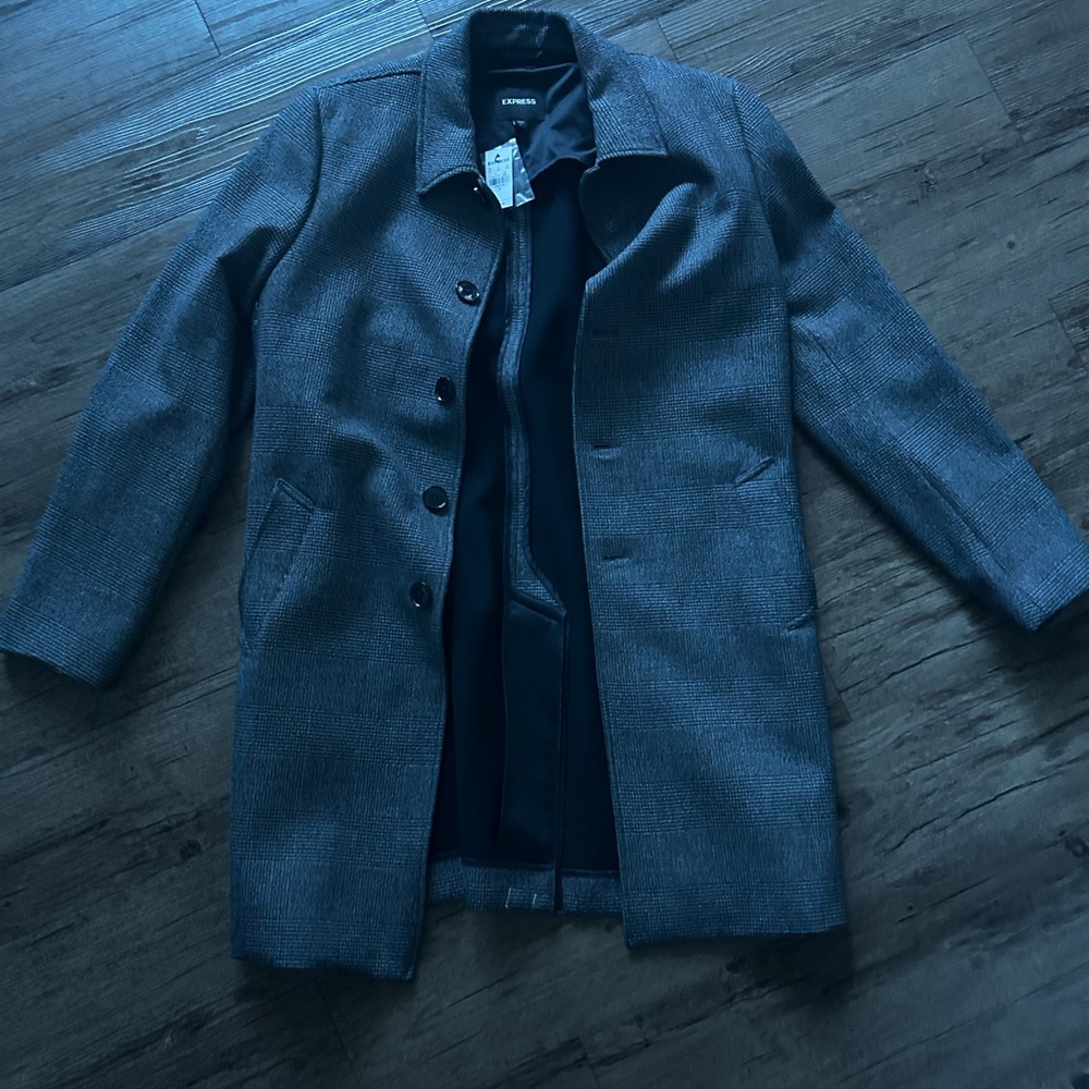 NWT Express SIZE:S Gray Trench Coat Wool-Blend Minimalist Design